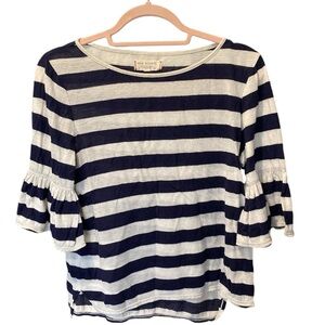 Max Studio Weekend Bell Sleeve Navy White Stripe Top